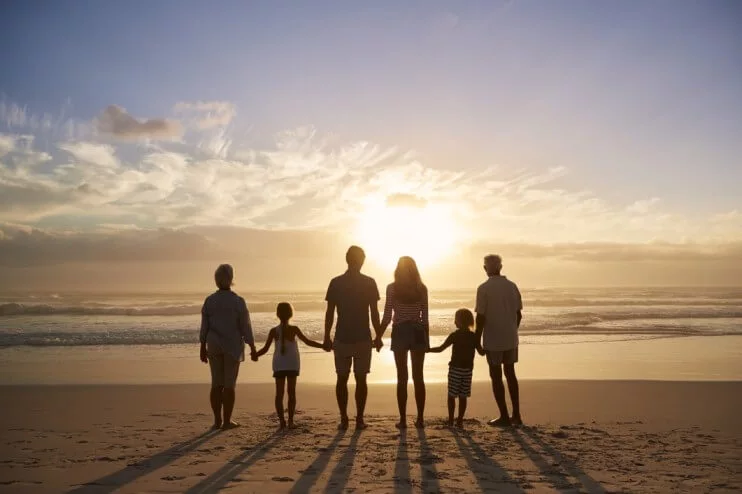 Family looking at sunset